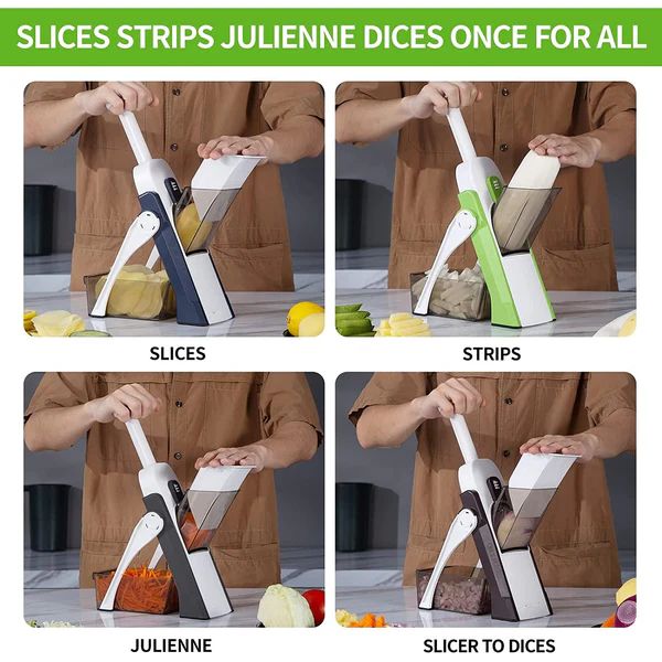 5-in-1 Multifunctional High-Quality Vegetable & Fruit Slicer With Five Changeable Blades Hand Protector Made Slicing Effortless Kitchen Gadget Manual Vegetable