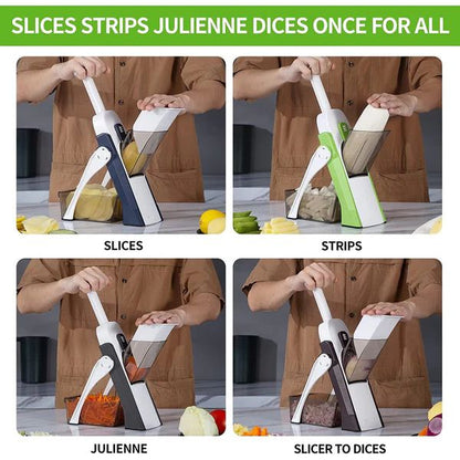5-in-1 Multifunctional High-Quality Vegetable & Fruit Slicer With Five Changeable Blades Hand Protector Made Slicing Effortless Kitchen Gadget Manual Vegetable
