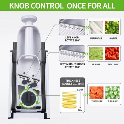 5-in-1 Multifunctional High-Quality Vegetable & Fruit Slicer With Five Changeable Blades Hand Protector Made Slicing Effortless Kitchen Gadget Manual Vegetable